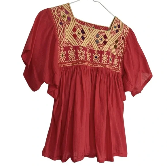 Mexican Embroidered Pink Boho Festival Peasant Top Blouse Size Medium - Picture 6 of 7